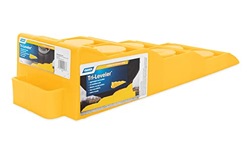 Camco Yellow Drive On Tri-Leveler, Raises Your RV Up by 3-7/8" Works on Any Tire , Has Built In Handle, Load Capacity of 3500 lbs, Durable Non Slip Surface (44573)
