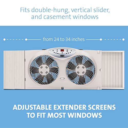 Bionaire Window Fan with Twin 8.5-Inch Reversible Airflow Blades and Remote Control, White