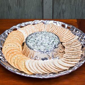 Arthur Court Designs Metal Grape Chip and Dip Platter in Grape Pattern Sand Casted in Aluminum with Artisan Quality Hand Polished Designer Tarnish-Free 14 inch Diameter