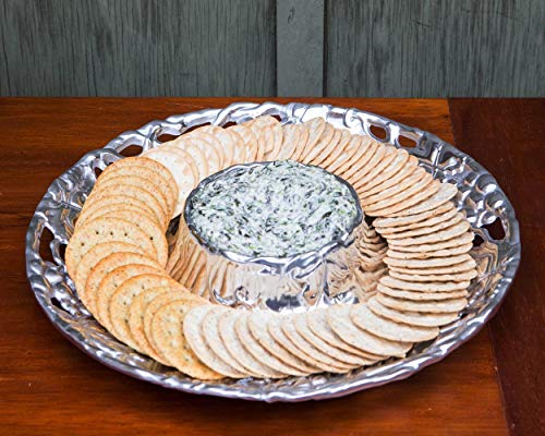 Arthur Court Designs Metal Grape Chip and Dip Platter in Grape Pattern Sand Casted in Aluminum with Artisan Quality Hand Polished Designer Tarnish-Free 14 inch Diameter