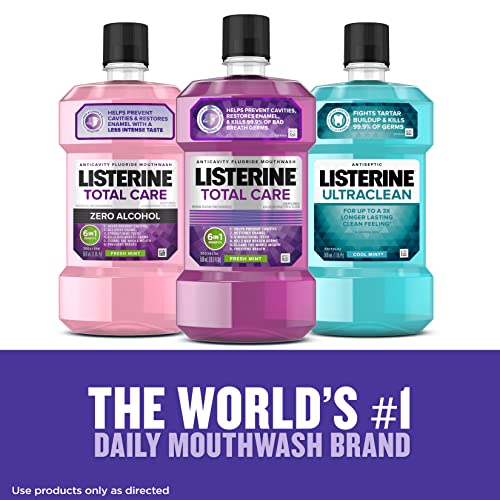 Listerine Total Care Anticavity Fluoride Mouthwash, 6 Benefits in 1 Oral Rinse Helps Kill 99% of Bad Breath Germs, Prevents Cavities, Strengthens Teeth, ADA-Accepted, Fresh Mint, 1 L