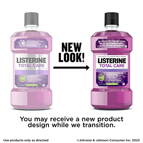 Listerine Total Care Anticavity Fluoride Mouthwash, 6 Benefits in 1 Oral Rinse Helps Kill 99% of Bad Breath Germs, Prevents Cavities, Strengthens Teeth, ADA-Accepted, Fresh Mint, 1 L