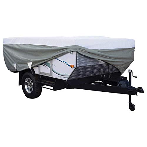 Classic Accessories Over Drive PolyPRO3 Folding Camping Trailer Cover, Fits 10'-12'L, Camper RV Cover, Customizable Fit, Water-Resistant, All Season Protection for Motorhome, Grey/Snow White