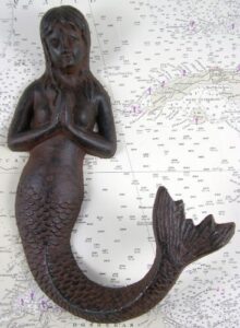 large cast iron praying mermaid hook