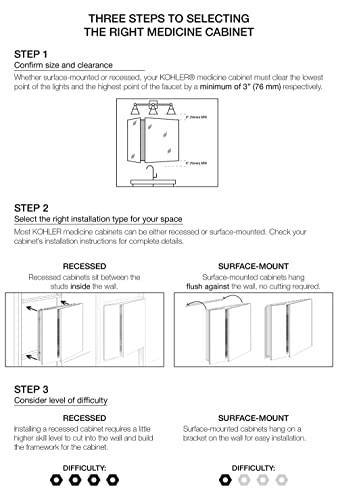 KOHLER CB-CLC1526FS CLC Flat 15" W x 26" H Aluminum Single Medicine Cabinet with Mirrored Door, Beveled Edges, Anodized Aluminim