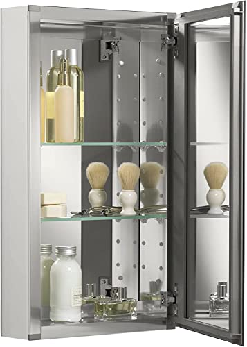 KOHLER CB-CLC1526FS CLC Flat 15" W x 26" H Aluminum Single Medicine Cabinet with Mirrored Door, Beveled Edges, Anodized Aluminim