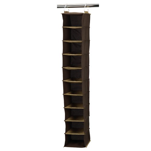 Household Essentials 66032 Hanging Shoe Storage Organizer for Closets with 10 Pocket, Coffee Linen, Brown