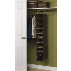 Household Essentials 66032 Hanging Shoe Storage Organizer for Closets with 10 Pocket, Coffee Linen, Brown