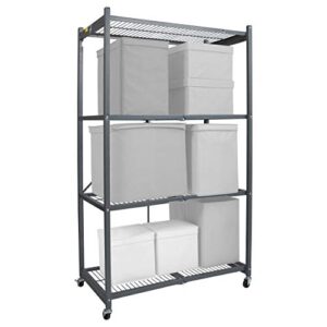 Origami 4-Shelf Foldable Storage Shelves | for Garage Kitchen Bakers Closet, Metal Wire, Collapsible Organizer Rack, Holds up to 1000 pounds, Powder-Coated Steel, Heavy Duty | Pewter