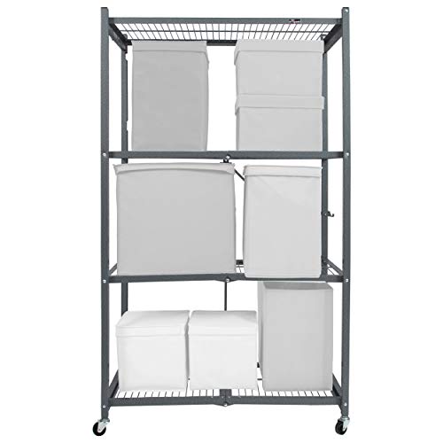 Origami 4-Shelf Foldable Storage Shelves | for Garage Kitchen Bakers Closet, Metal Wire, Collapsible Organizer Rack, Holds up to 1000 pounds, Powder-Coated Steel, Heavy Duty | Pewter