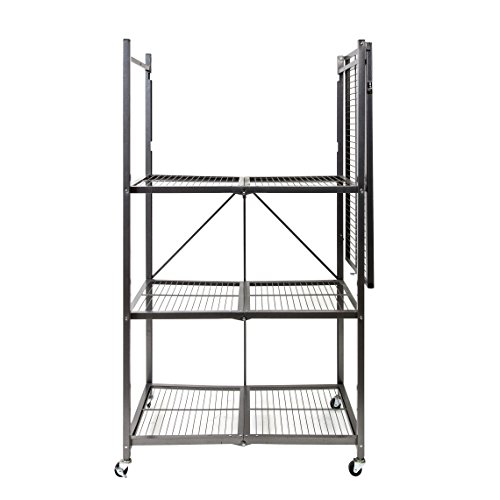 Origami 4-Shelf Foldable Storage Shelves | for Garage Kitchen Bakers Closet, Metal Wire, Collapsible Organizer Rack, Holds up to 1000 pounds, Powder-Coated Steel, Heavy Duty | Pewter