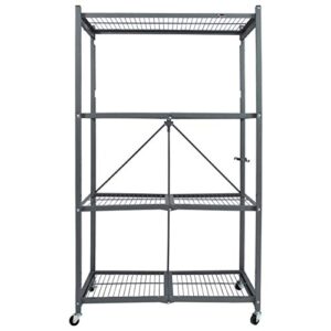 Origami 4-Shelf Foldable Storage Shelves | for Garage Kitchen Bakers Closet, Metal Wire, Collapsible Organizer Rack, Holds up to 1000 pounds, Powder-Coated Steel, Heavy Duty | Pewter