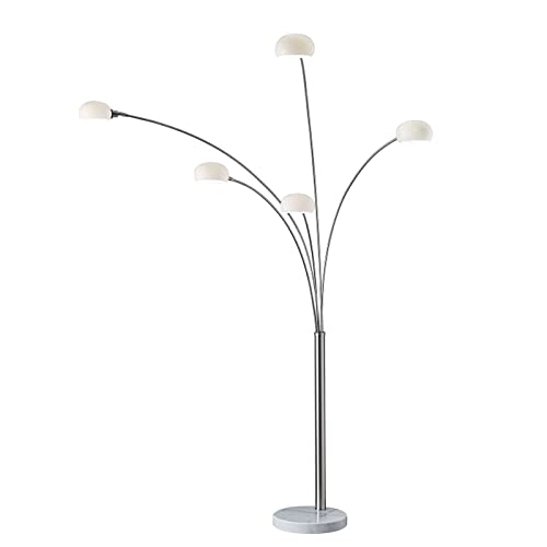 Adesso 3346-22 Luna Arc Lamp, 86 in, 5 x 40W Candelabra, Brushed Steel, 1 Floor Lamp , White