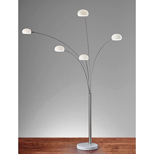 Adesso 3346-22 Luna Arc Lamp, 86 in, 5 x 40W Candelabra, Brushed Steel, 1 Floor Lamp , White