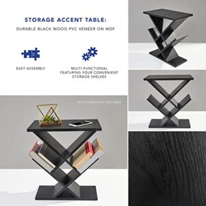 Adesso Zig-Zag Accent Table - Table Bookshelf - Storage Side Table. Home Furnishings and Decor , Black