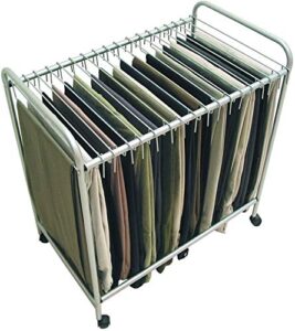 rolling pants trolley (holds up to 18 pairs of pants and includes 18 removeable pant hangers!)