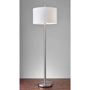 Adesso 4067-22 Boulevard Floor Lamp, 61 in, 2 x 100 W Incandescent/26W CFL, Brushed Steel Finish, 1 Tall Lamp