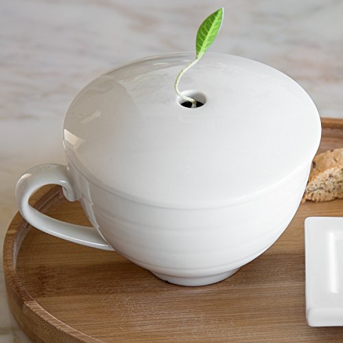 Tea Forte Cafe Cup Porcelain Tea Cup and Lid, Custom Cover Keeps Tea Hot While Steeping