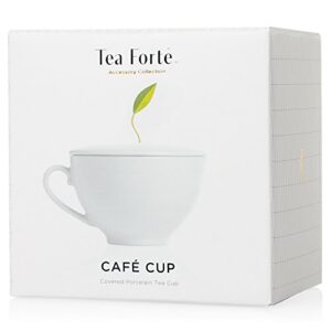 Tea Forte Cafe Cup Porcelain Tea Cup and Lid, Custom Cover Keeps Tea Hot While Steeping
