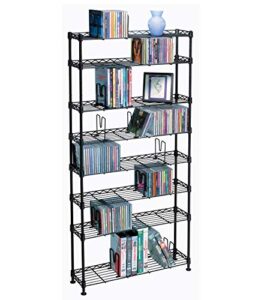 atlantic maxsteel 8-tier heavy gauge steel wire storage shelving, holds up to 440 cd; or 228 dvd; or 264 blu-ray/video game discs, also great for organize collectable/memorabilia, in black – pn 3020