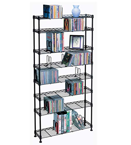 Atlantic Maxsteel 8-Tier Heavy Gauge Steel Wire Storage Shelving, holds up to 440 CD; or 228 DVD; or 264 Blu-Ray/Video Game discs, also great for organize collectable/memorabilia, in Black – PN 3020