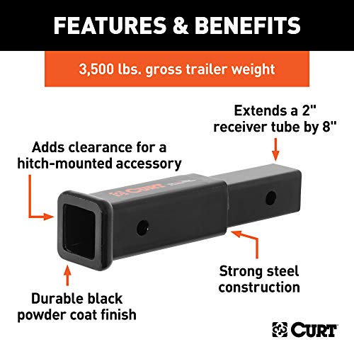 CURT 45791 8-Inch Long Trailer Hitch Extension for 2-Inch Receiver, 3,500 lbs , black