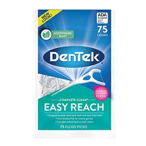 dentek complete clean easy reach floss picks, no break & no shred floss, 75 count