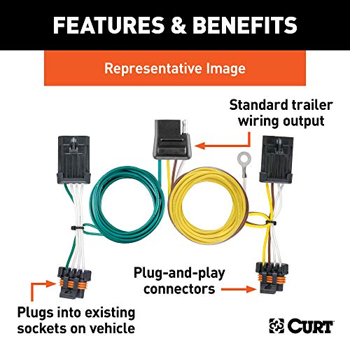 CURT 55537 Vehicle-Side Custom 4-Pin Trailer Wiring Harness, Fits Select Dodge Caravan, Grand, Chrysler Town and Country