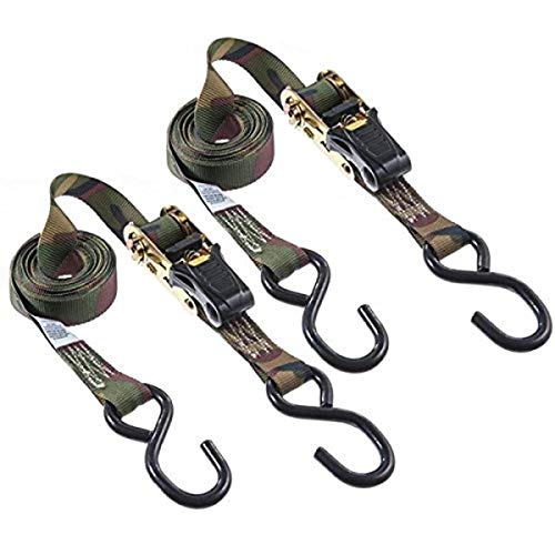 HAMPTON PROD Keeper – 1” x 12' Camo Ratchet Tie-Down with S Hooks, 2 Pack - 500 lbs. Working Load Limit