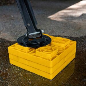 Camco Heavy Duty Leveling Blocks, Ideal For Leveling Single and Dual Wheels, Hydraulic Jacks, Tongue Jacks and Tandem Axles (4 pack) , Yellow - 44501