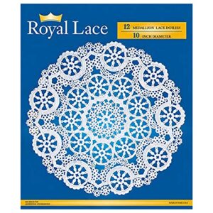 Royal Consumer Medallion Lace Round Paper Doilies, 10-Inch, Pack of 12 (B23005), White