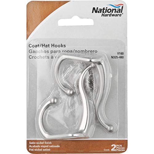 National Hardware N325-480 V160 Coat/Hat Hooks in Satin Nickel, 2 pack