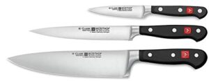 wüsthof – three piece cook’s set – 3 1/2″ paring knife, 6″ utility knife, and 8″ cook’s knife (9608)