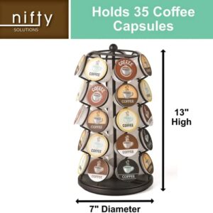 Nifty Coffee Pod Carousel – Compatible with K-Cups, 35 Pack Storage, Spins 360-Degrees, Lazy Susan Platform, Modern Black Design, Home or Office Kitchen Counter Organizer