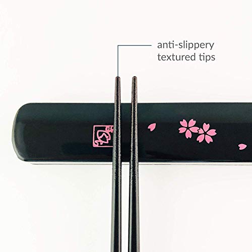 JapanBargain 3643, Portable Chopsticks with Case Reusable Chinese Korean Japanese Bamboo Travel Chop Sticks Utensil Dishwasher Safe Made in Japan, Sakura Pattern