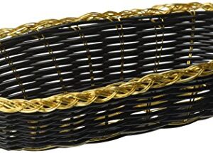 Winco Oblong Woven Basket, 9-Inch by 6.5-Inch by 2.25-Inch, Black with Gold Trim