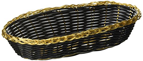 Winco Oblong Woven Basket, 9-Inch by 6.5-Inch by 2.25-Inch, Black with Gold Trim