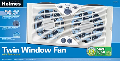 Holmes Dual 8" Blade Twin Window Fan with Manual Controls, 3 Speed Settings, White