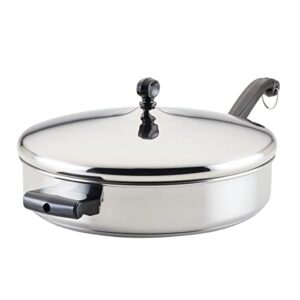 farberware classic saute pan / frying pan / fry pan with lid and helper handle – 4.5 quart, silver