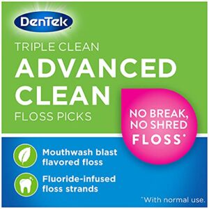 DenTek Triple Clean Advanced Clean Floss Picks, No Break & No Shred Floss, 150 Count