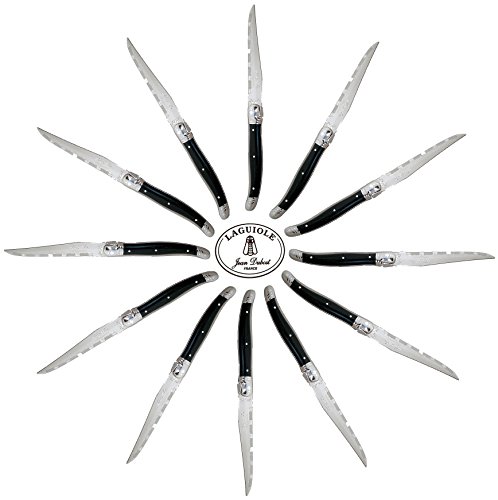 Laguiole Jean Dubost Steak Knives 12 Piece of Set with Black Handle -Thiers France