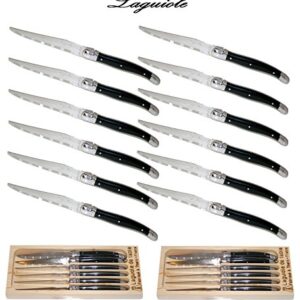 Laguiole Jean Dubost Steak Knives 12 Piece of Set with Black Handle -Thiers France