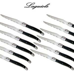 Laguiole Jean Dubost Steak Knives 12 Piece of Set with Black Handle -Thiers France