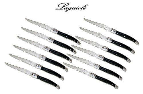 Laguiole Jean Dubost Steak Knives 12 Piece of Set with Black Handle -Thiers France