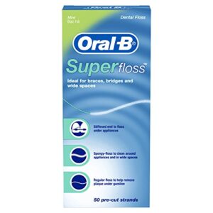 oral-b super floss pre-cut strands dental floss, mint, 50 count
