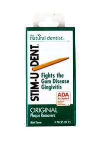 stim-u-dent plaque removers, mint flavor, 4 packs of 25 (100 picks)