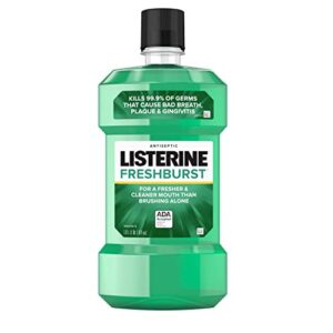 listerine freshburst antiseptic mouthwash for bad breath, kills 99% of germs that cause bad breath & fight plaque & gingivitis, ada accepted mouthwash, spearmint, 1 l