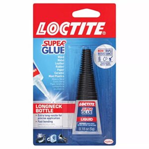 loctite super glue liquid longneck bottle, clear superglue for plastic, wood, metal, crafts, & repair, cyanoacrylate adhesive instant glue, quick dry – 0.18 fl oz bottle, pack of 1