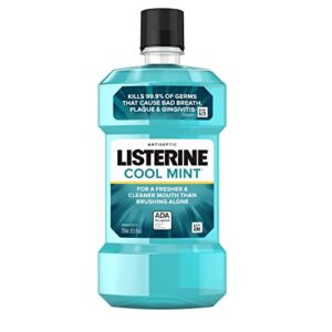 listerine cool mint antiseptic oral care mouthwash to kill 99% of germs that cause bad breath, plaque and gingivitis, ada-accepted, 8.5 fl oz