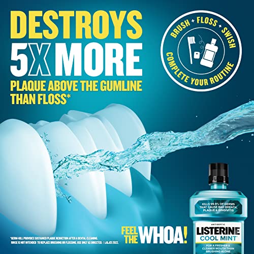 Listerine Cool Mint Antiseptic Oral Care Mouthwash to Kill 99% of Germs That Cause Bad Breath, Plaque and Gingivitis, ADA-Accepted, 8.5 Fl Oz